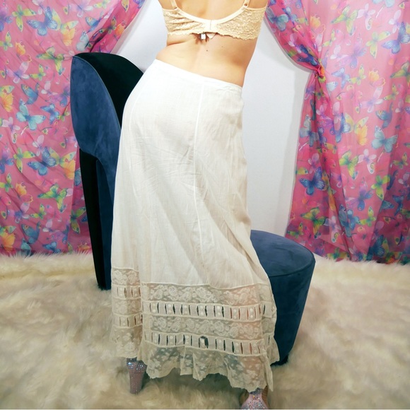 Antique Petticoat 1800s / 1900s Victorian Edwardian Cotton and Lace - Picture 5 of 7
